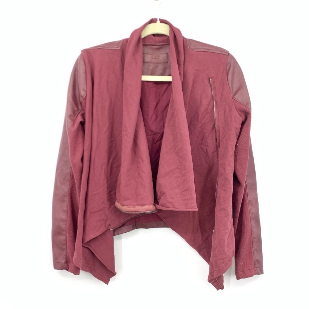 Blank NYC Women‎ Size Small Jacket Motto Side Zip Drape Red Faux Leather Cotton